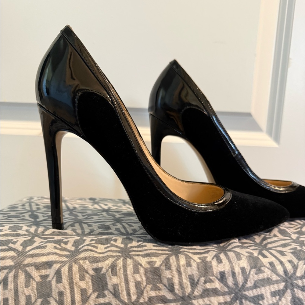 Zara Velvet and Leather Black Heels
